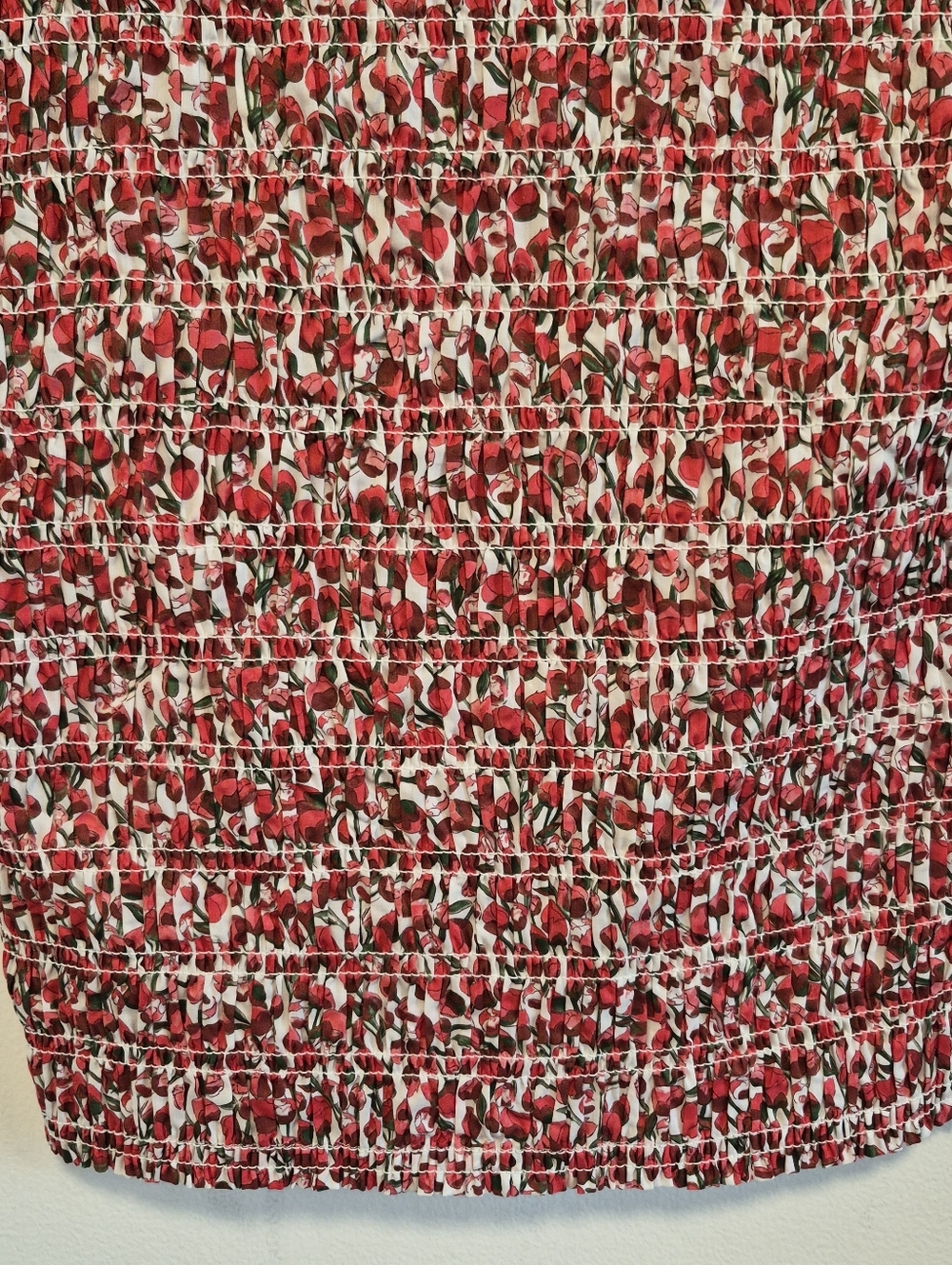 J. Crew Liberty Fabric Smocked Button-up Top Red Floral Sz XS Cottagecore Preppy - Picture 9 of 12